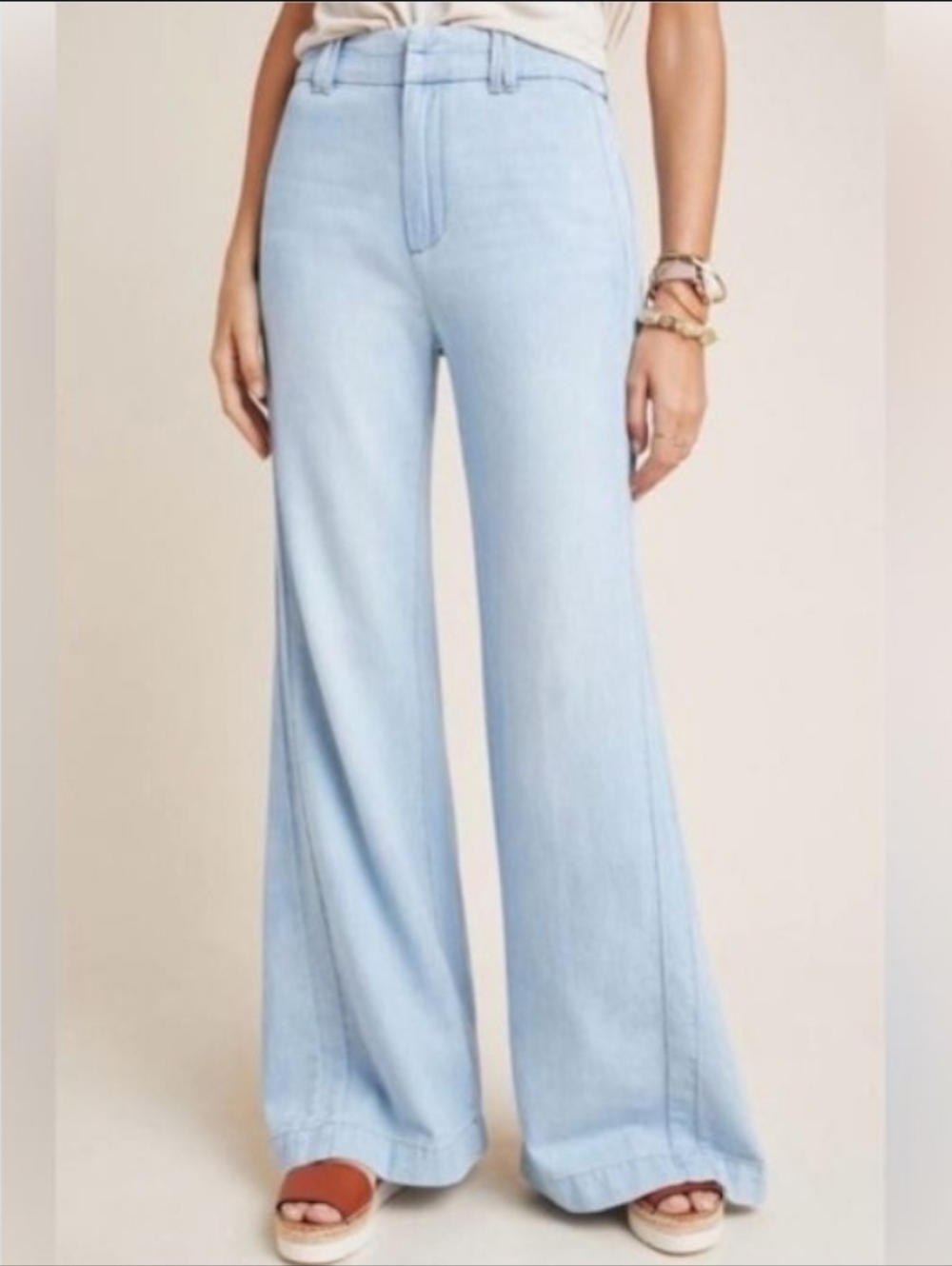 Pilcro Flare Cut Linen Blend Denim Jeans Pants - Picture 3 of 13